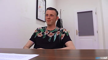 Preview 2 of Wwwhotxxxsexc Myom - Handsome Man Lays On The Desk Spreads His Legs Ready To Get Fucked For A Few Extra Cash - BigStr