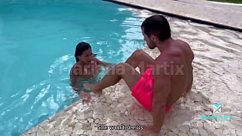 Preview 3 of Leony Norway - Mariana Martix with blonde Sara and Duncan Saints have sex by the pool