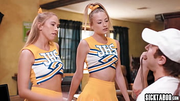 Preview 2 of Solo Women Cum - Kyler Quinn and hot Khloe Kapri want to blow your whistle coach so guy fucked two horny cheerleaders