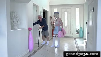 Preview 1 of Carlo Carreras - Big-Eyed Blonde Teen Takes Cares of Stepgrandpa&#039_s Hard-On
