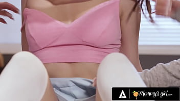 Preview 2 of Movie Japan Di Paksa Ngentot - Horny 18yo Student Fingers Her Teacher On Her Desk With Her Slutty Stepmom&#039_s Help