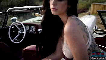 Preview 1 of Gymnast Sister - Tattooed MILF Reed outdoor striptease for Playboy revealing everything she has got