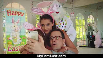 Preview 2 of Black Girl Hard - Stepbro in Bunny Costume Fucks His Horny Stepsister on Easter Celebration - Avi Love