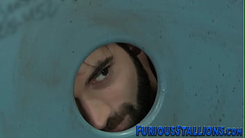 Preview 1 of Maritza Mendez Silvia Loret - Bear sucks gloryhole dong and gets cum