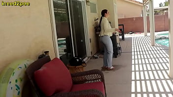 Preview 4 of Cum On Moms Rus - real female pee desperation and wetting her panties jeans pants