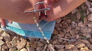 Preview 1 of Kid Me Anal - Guy Pee inside My Pussy with Speculum on the Beach