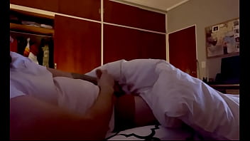 Preview 3 of Couple Italian - Jerking off my uncut cock on bed