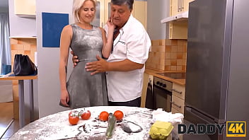 Preview 2 of Deep Foot Insertion - Blonde cheats on BF with his stepdad who loves cooking and pussies