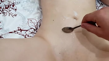 Preview 3 of Gretchen Auntjudy - Big Tits Babe Eats Cum From A Spoon After Blowjob and Hard Rough Sex