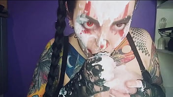 Preview 4 of Barzzzer Brother Sister - Sexy horny clown girl with a perfect ass has naughty fun with whipped cream at her kitchen