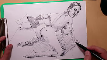 Preview 4 of Jolok Puki Pakai Jari - A quick sketch with a ballpoint pen,  a girl  doggy-style