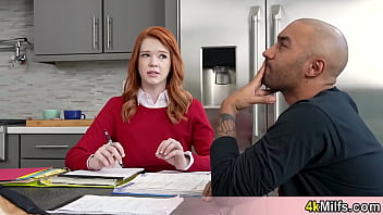 Preview 2 of Interracial Cream Pie - Beautiful redhead MILF tries to work but I just cant concentrate I need her ass
