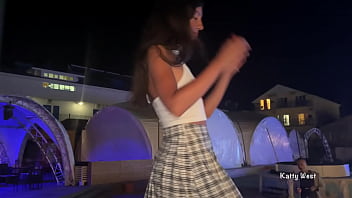 Preview 1 of Queef Pussy Fart Compilation - An excited girl 18 y.o. dances in public and shows panties