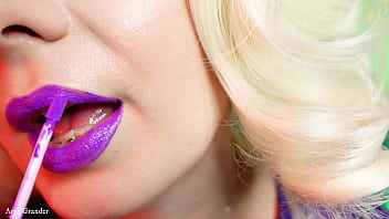 Preview 4 of Jenna Jameson Randy West - ASMR purple lipstick process video - slowly close up of make up - sexy lips with steel braces - Arya