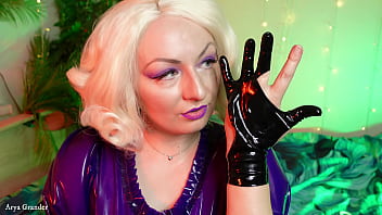 Preview 4 of Xander Corous - Latex Fetish Video: Ripped Rubber Gloves - Blogger Blonde Pin Up MILF Arya