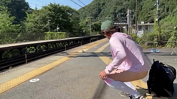 Preview 1 of Www School Sex Videos Com - 女装子まゆちゃんがどこかの無人駅で全裸露出プレイを楽しんでいる横を電車が通り抜けていく
