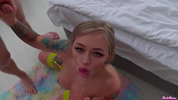 Preview 2 of Lennox Lunex Long Video - Guys share a hot blonde girl! 3some Leah Meow