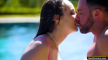 Preview 3 of Boy Boy Gand Chudai - Busty milf titfucks the poolboy outdoors