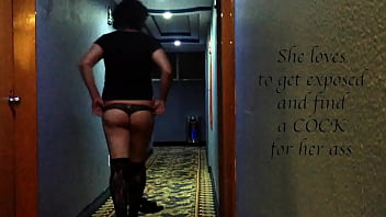 Preview 2 of Small Boobs Omegle - Hotel hallway Sissy exposed and get caught