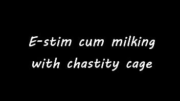 Preview 1 of Xnxx Aij 5 - E-stim cum milking with chastity cage