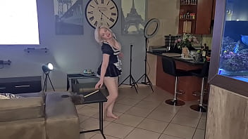 Preview 1 of Doog Xxxxvideohd - Naughty disobedient French maid MILF strip teasing as she dances in the living room