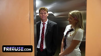 Preview 1 of Brazzers School Toilet Sex Video - My Tight Little Pussy Gets Pounded by a Stranger While We Are Stuck in the Elevator - FreeUse