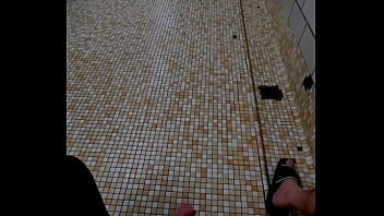Preview 2 of Serious Granny - Stroking my cock to big cumshot in the locker room shower
