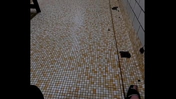 Preview 4 of Serious Granny - Stroking my cock to big cumshot in the locker room shower