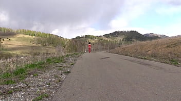 Preview 2 of Sms Vibrate - Mature milf with naked charms walks on a public road outdoors. Exhibitionist with a gorgeous ass and hairy pussy. PAWG and amateur fetish.