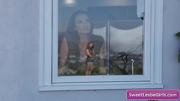 Preview 1 of Handjob Bar - Lovely and sexy brunette lesbian babes Silvia Saige,  Spencer Bradley kiss tender and make out