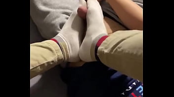 Preview 1 of Big Buse Hot Mom - I play his cock with my feet!