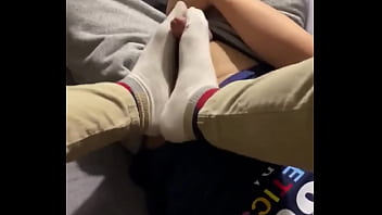 Preview 4 of Big Buse Hot Mom - I play his cock with my feet!