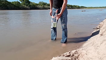 Preview 4 of Vintage 80s Playboy Movies - Public pissing in my jeans on the Rio Grande