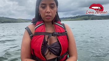 Preview 1 of Fuck With Mom And Sister - Exhibitionism - Lina Henao masturbates in a kayak on the side while there are tourists nearby - voyeurism for the kinky ones who love to see naughty girls