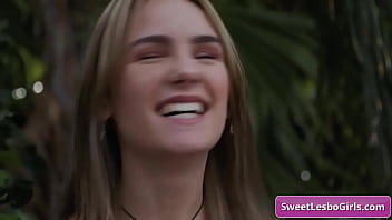 Preview 1 of Feka Money Public - Sexy and horny busty blonde lesbo sluts Natalie Knight,  Rachael Cavalli kiss and lick their big boobs in the bedroom