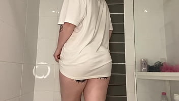 Preview 1 of Ssbbw Dom Riding - White T-shirt in the Shower Over Ass
