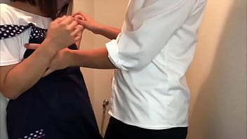 Preview 1 of Thresome Ten - カフェ店員に発情したマネージャー！会社のトイレでこっそり声を潜めて着衣SEX