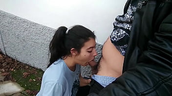 Preview 3 of Moms Whid And Boys - Risky public in the street blowjob with cumshot in the mouth and they almost caught us