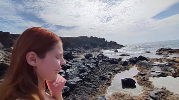 Preview 1 of Hot Tube Sobek - POV: Risky public blowjob,  my readhead girlfriend sucks my dick on the beach (DIA ITA)