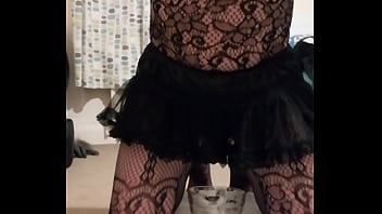 Preview 1 of Lesbian Squirting Drinking - Filling up a jug of piss in sexy lingerie