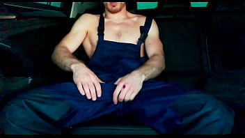 Preview 1 of Kiss Sex Father - Russian WORKER Jerks Off A Huge DICK and Cums after CONSTRUCTION in a car in public...