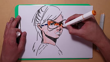 Preview 3 of Mom Hoyel - Quick Sketch with Copic Markers ,  the process of drawing a portrait