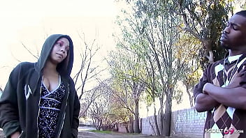 Preview 1 of College Grill - Freckled Brown Girl talk to BBC Fuck at Street Casting