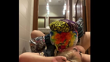 Preview 4 of Old Couple Using Teen - Milf Lila Lovely Sucks And Fucks Gibby The Clown In A Public Bathroom