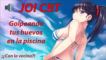 Preview 1 of Brazzena Xxxxx - JOI HENTAI CBT en la piscina azotando tus huevos a escondidas.