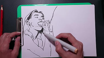 Preview 2 of New Xxx Vidros - Amateur painter draws erotic picture,  blowjob girl