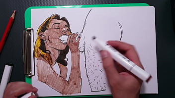 Preview 3 of New Xxx Vidros - Amateur painter draws erotic picture,  blowjob girl