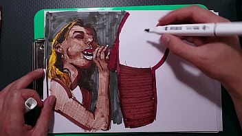 Preview 4 of New Xxx Vidros - Amateur painter draws erotic picture,  blowjob girl