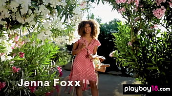 Preview 1 of Big Ass Secretary - Big boobed all natural ebony beauty Jenna Foxx at a flowery glade