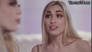 Preview 1 of Step Mom Want Son - Busty TS babe lesbian pussyfucks and licks cute babe